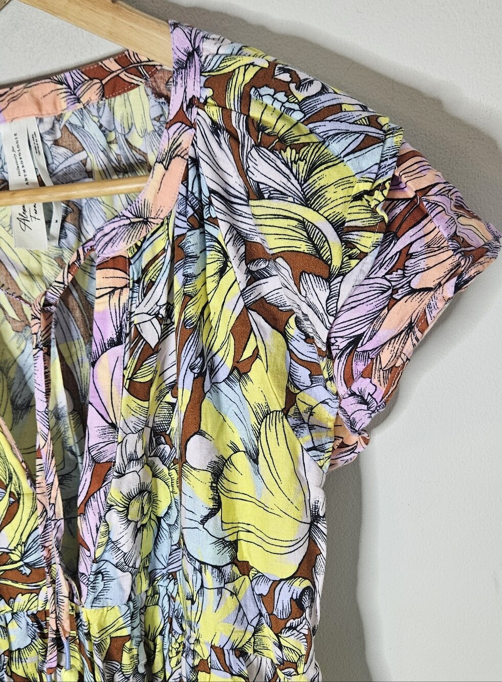 Anthropologie Ruffle-Sleeve Flannel Mini Dress Alexandra Farmer Floral Women's M - Picture 4 of 8